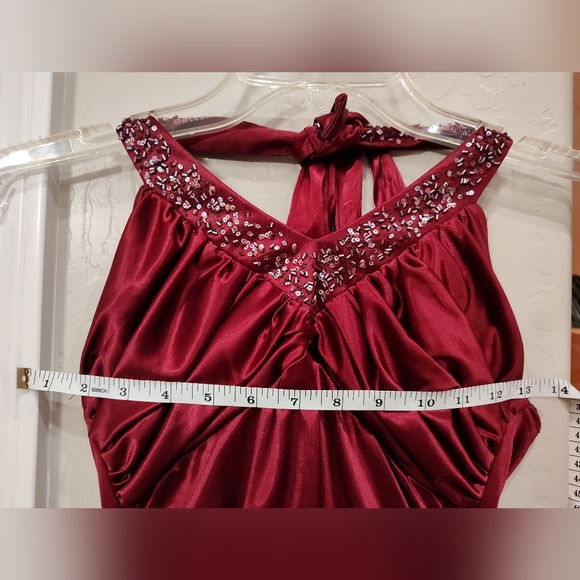 Maroon Jodi Kristopher Long Slit Prom Dress - Picture 3 of 8